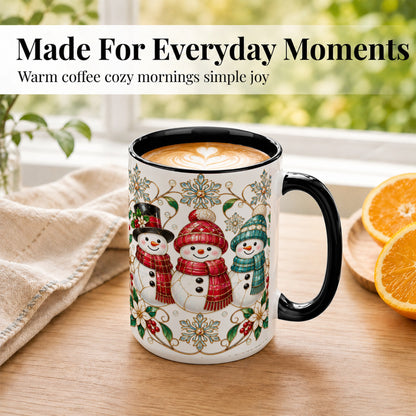 #pl[15oz|Black] Stained Glass Snowman Coffee Mug, Christmas Snowman Mug, Ceramic Cup