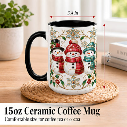 #pl[15oz|Black] Stained Glass Snowman Coffee Mug, Christmas Snowman Mug, Ceramic Cup