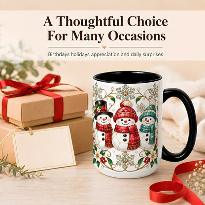 #pl[15oz|Black] Stained Glass Snowman Coffee Mug, Christmas Snowman Mug, Ceramic Cup