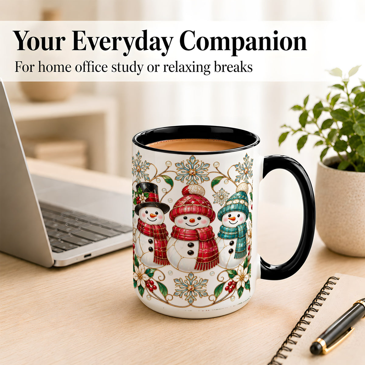 #pl[15oz|Black] Stained Glass Snowman Coffee Mug, Christmas Snowman Mug, Ceramic Cup