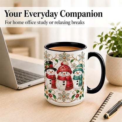 #pl[15oz|Black] Stained Glass Snowman Coffee Mug, Christmas Snowman Mug, Ceramic Cup