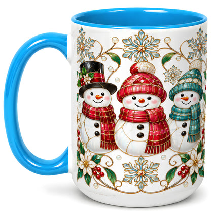 #pl[15oz|Blue] Stained Glass Snowman Coffee Mug, Christmas Snowman Mug, Ceramic Cup
