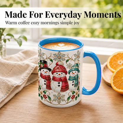 #pl[15oz|Blue] Stained Glass Snowman Coffee Mug, Christmas Snowman Mug, Ceramic Cup