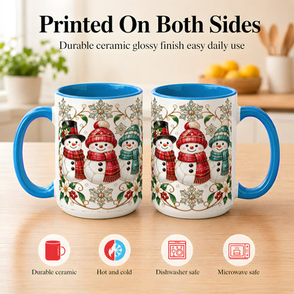 #pl[15oz|Blue] Stained Glass Snowman Coffee Mug, Christmas Snowman Mug, Ceramic Cup