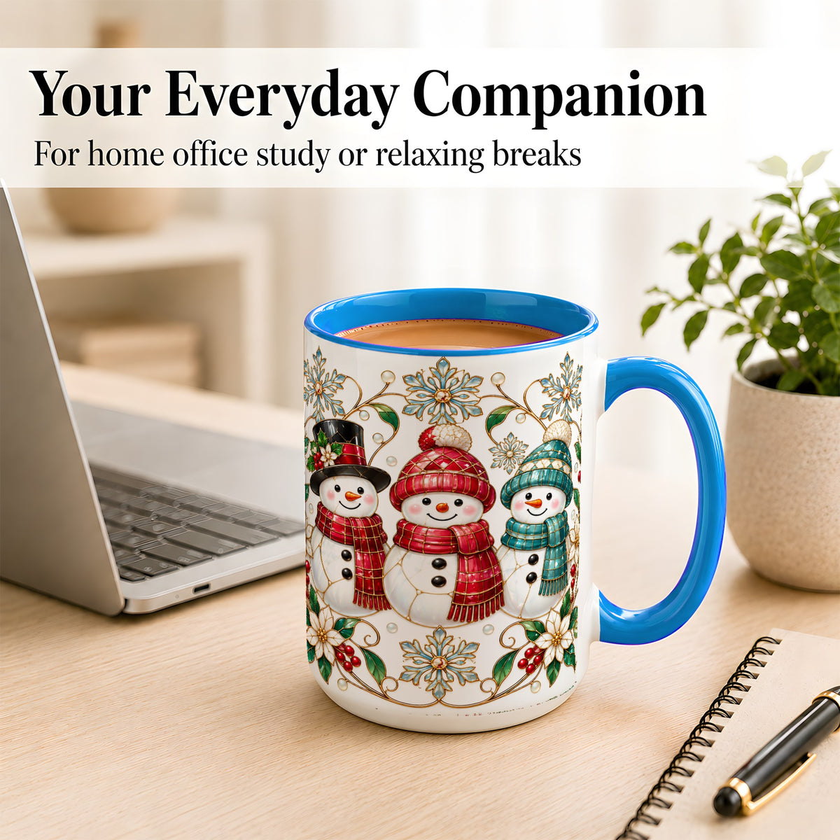 #pl[15oz|Blue] Stained Glass Snowman Coffee Mug, Christmas Snowman Mug, Ceramic Cup