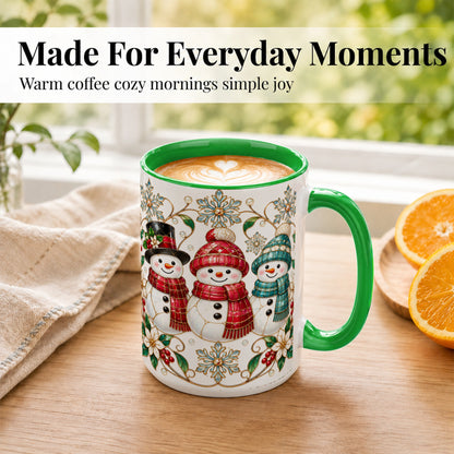 #pl[15oz|Green] Stained Glass Snowman Coffee Mug, Christmas Snowman Mug, Ceramic Cup
