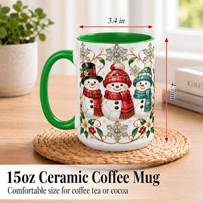 #pl[15oz|Green] Stained Glass Snowman Coffee Mug, Christmas Snowman Mug, Ceramic Cup