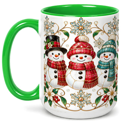 #pl[15oz|Green] Stained Glass Snowman Coffee Mug, Christmas Snowman Mug, Ceramic Cup