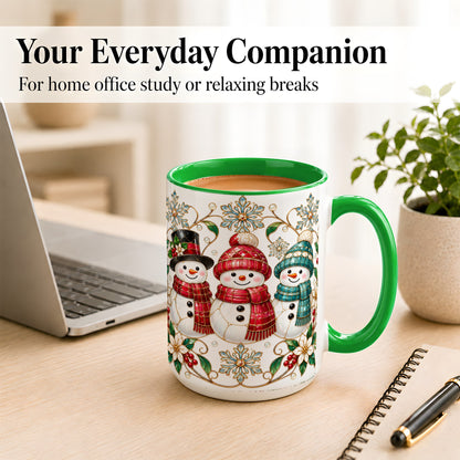 #pl[15oz|Green] Stained Glass Snowman Coffee Mug, Christmas Snowman Mug, Ceramic Cup