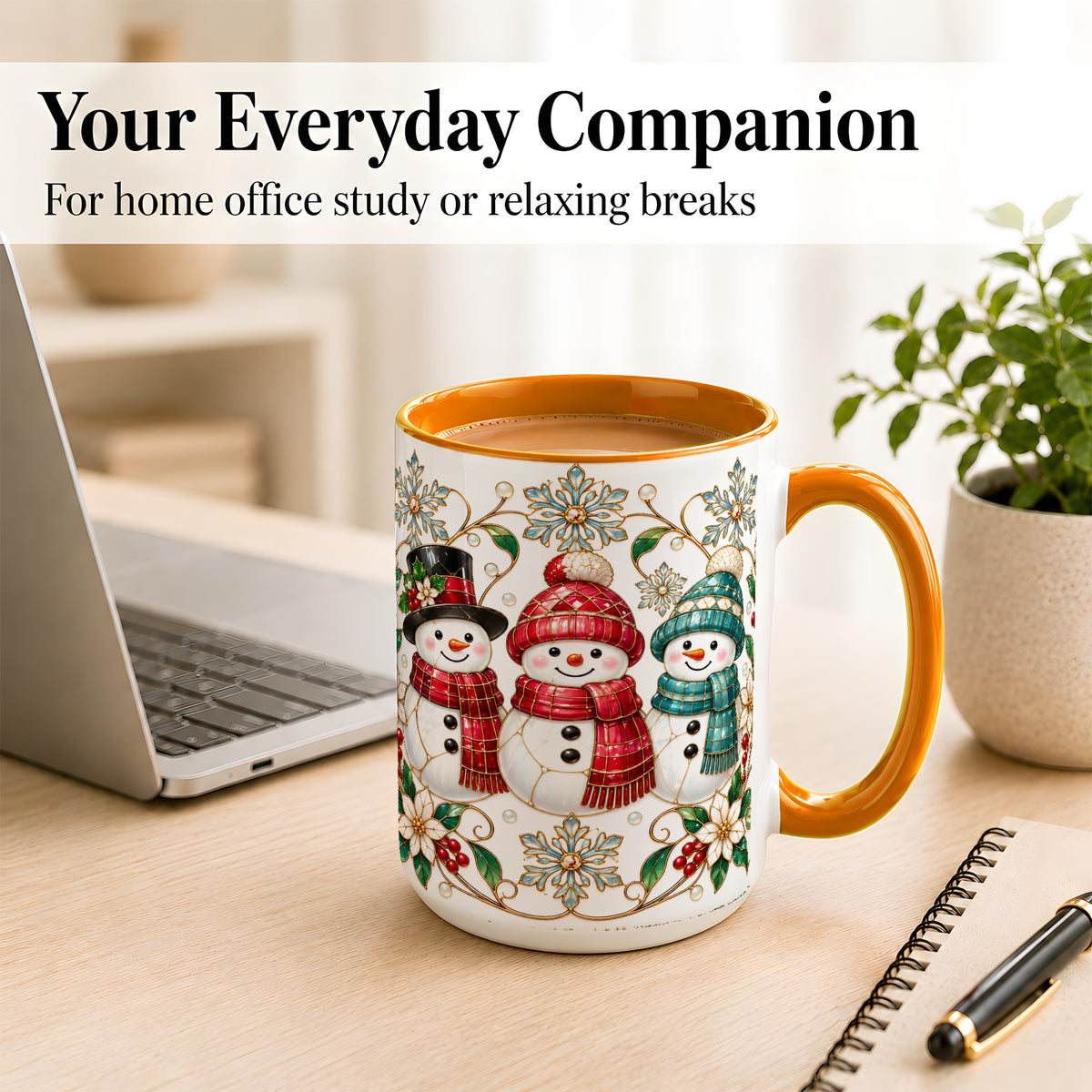 #pl[15oz|Orange] Stained Glass Snowman Coffee Mug, Christmas Snowman Mug, Ceramic Cup