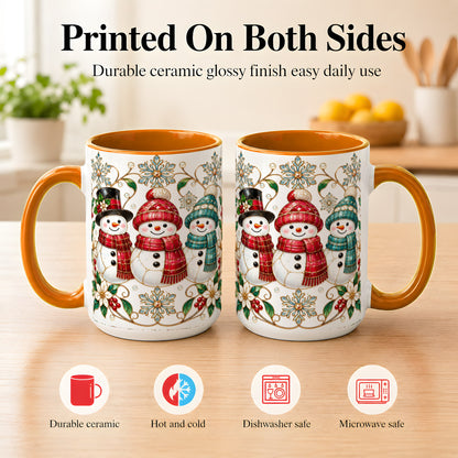 #pl[15oz|Orange] Stained Glass Snowman Coffee Mug, Christmas Snowman Mug, Ceramic Cup