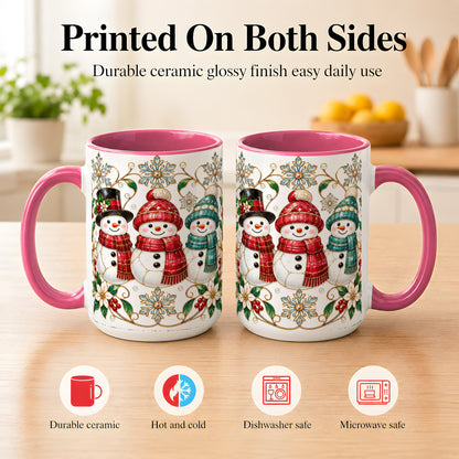 #pl[15oz|Pink] Stained Glass Snowman Coffee Mug, Christmas Snowman Mug, Ceramic Cup