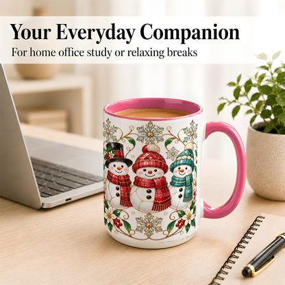 #pl[15oz|Pink] Stained Glass Snowman Coffee Mug, Christmas Snowman Mug, Ceramic Cup