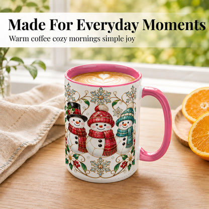#pl[15oz|Pink] Stained Glass Snowman Coffee Mug, Christmas Snowman Mug, Ceramic Cup