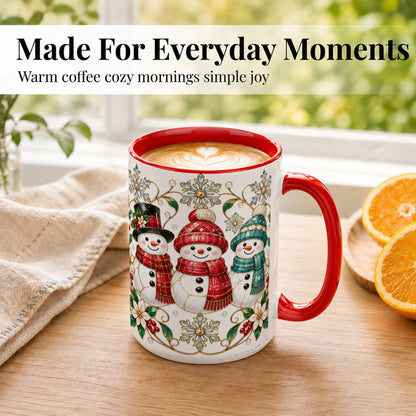 #pl[15oz|Red] Stained Glass Snowman Coffee Mug, Christmas Snowman Mug, Ceramic Cup