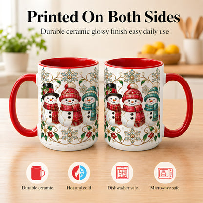 #pl[15oz|Red] Stained Glass Snowman Coffee Mug, Christmas Snowman Mug, Ceramic Cup