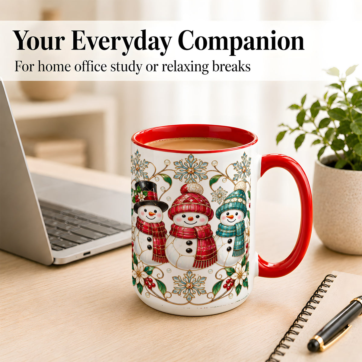 #pl[15oz|Red] Stained Glass Snowman Coffee Mug, Christmas Snowman Mug, Ceramic Cup