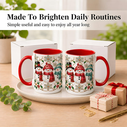 #pl[15oz|Red] Stained Glass Snowman Coffee Mug, Christmas Snowman Mug, Ceramic Cup