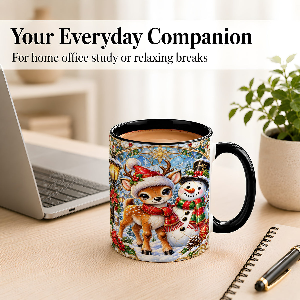 #pl[11oz|Black] Christmas Reindeer Snowman Coffee Mug, Winter Mug, Ceramic Cup