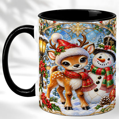 #pl[11oz|Black] Christmas Reindeer Snowman Coffee Mug, Winter Mug, Ceramic Cup