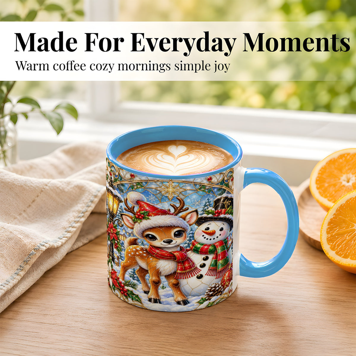 #pl[11oz|Blue] Christmas Reindeer Snowman Coffee Mug, Winter Mug, Ceramic Cup