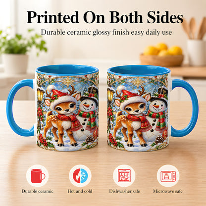 #pl[11oz|Blue] Christmas Reindeer Snowman Coffee Mug, Winter Mug, Ceramic Cup