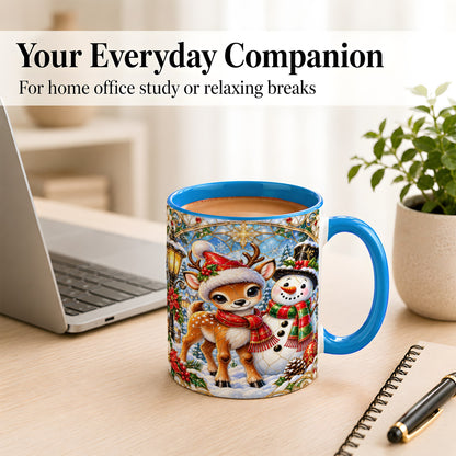 #pl[11oz|Blue] Christmas Reindeer Snowman Coffee Mug, Winter Mug, Ceramic Cup