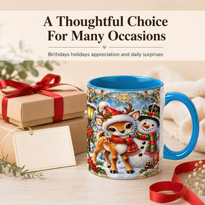 #pl[11oz|Blue] Christmas Reindeer Snowman Coffee Mug, Winter Mug, Ceramic Cup