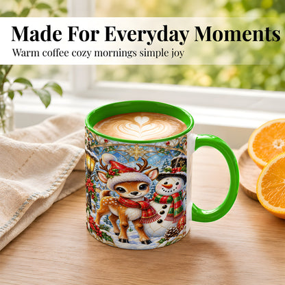 #pl[11oz|Green] Christmas Reindeer Snowman Coffee Mug, Winter Mug, Ceramic Cup