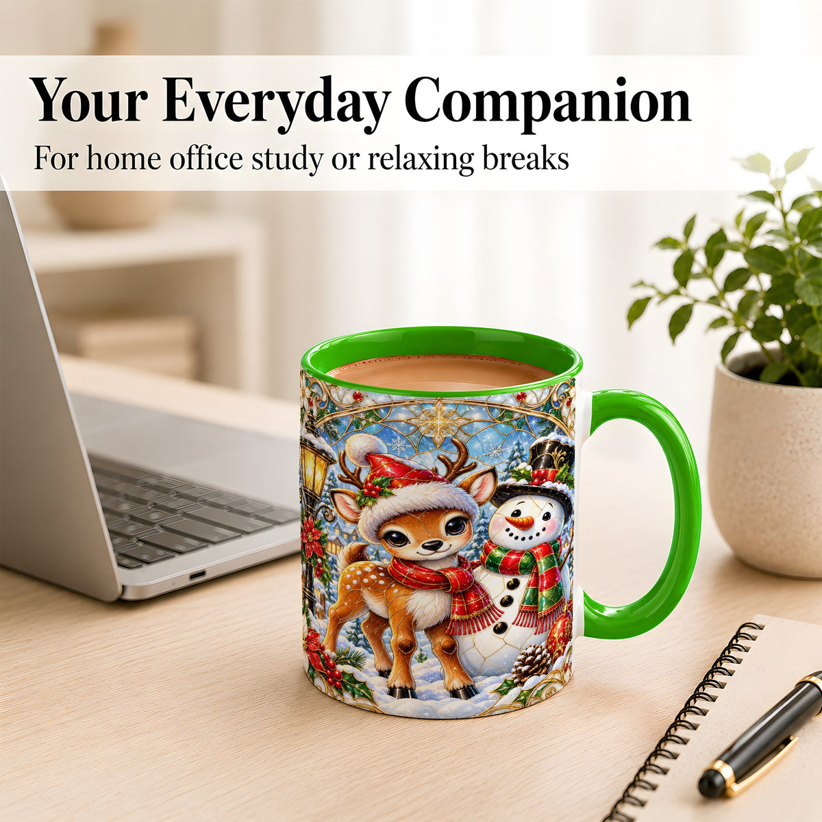#pl[11oz|Green] Christmas Reindeer Snowman Coffee Mug, Winter Mug, Ceramic Cup