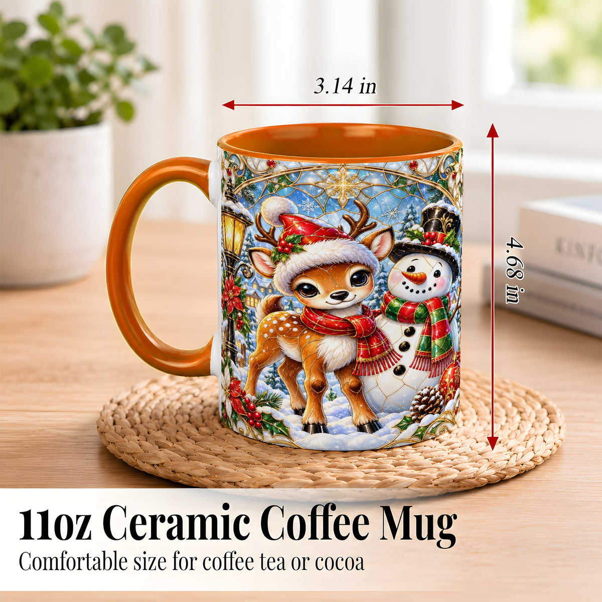 #pl[11oz|Orange] Christmas Reindeer Snowman Coffee Mug, Winter Mug, Ceramic Cup