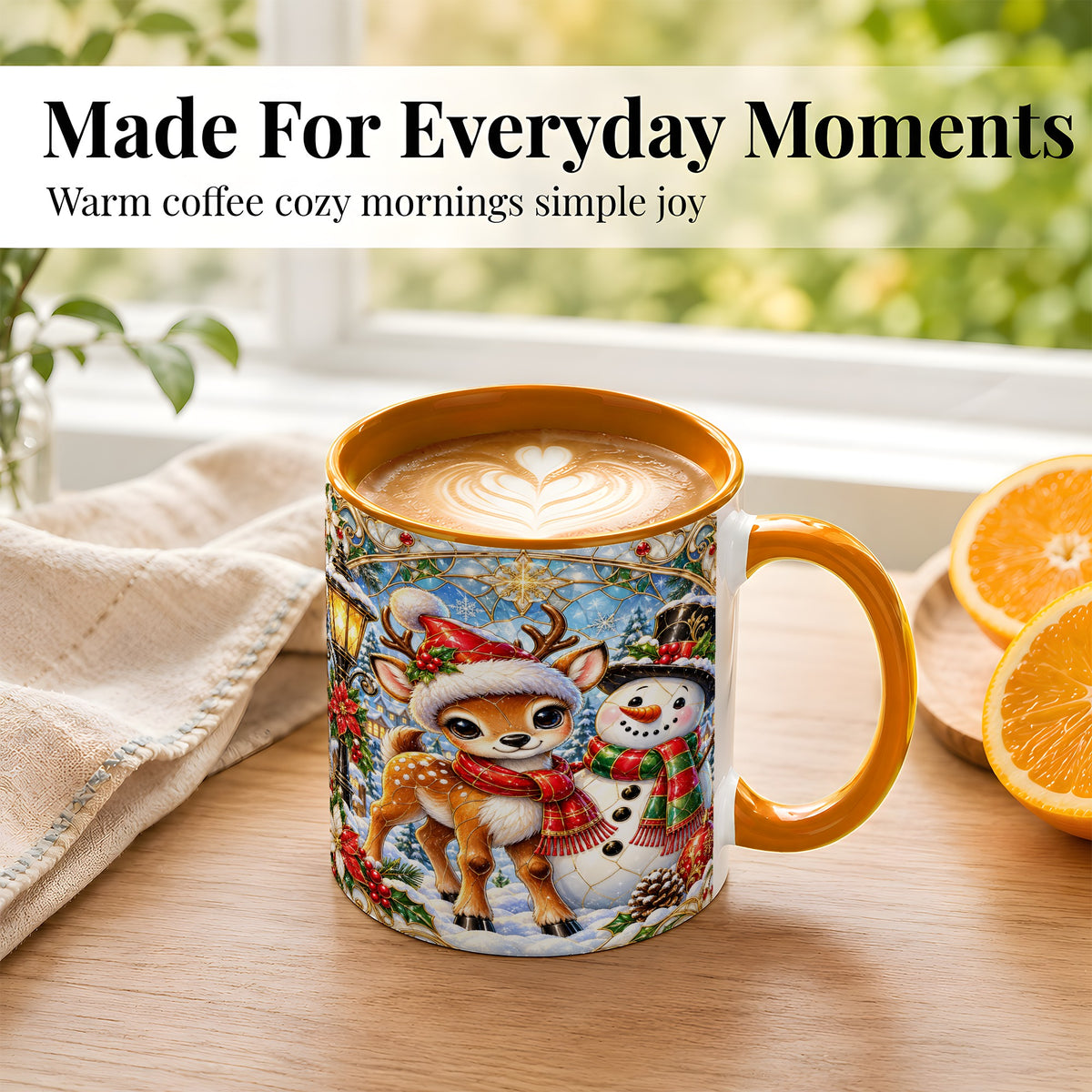 #pl[11oz|Orange] Christmas Reindeer Snowman Coffee Mug, Winter Mug, Ceramic Cup