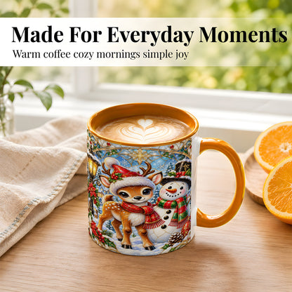 #pl[11oz|Orange] Christmas Reindeer Snowman Coffee Mug, Winter Mug, Ceramic Cup