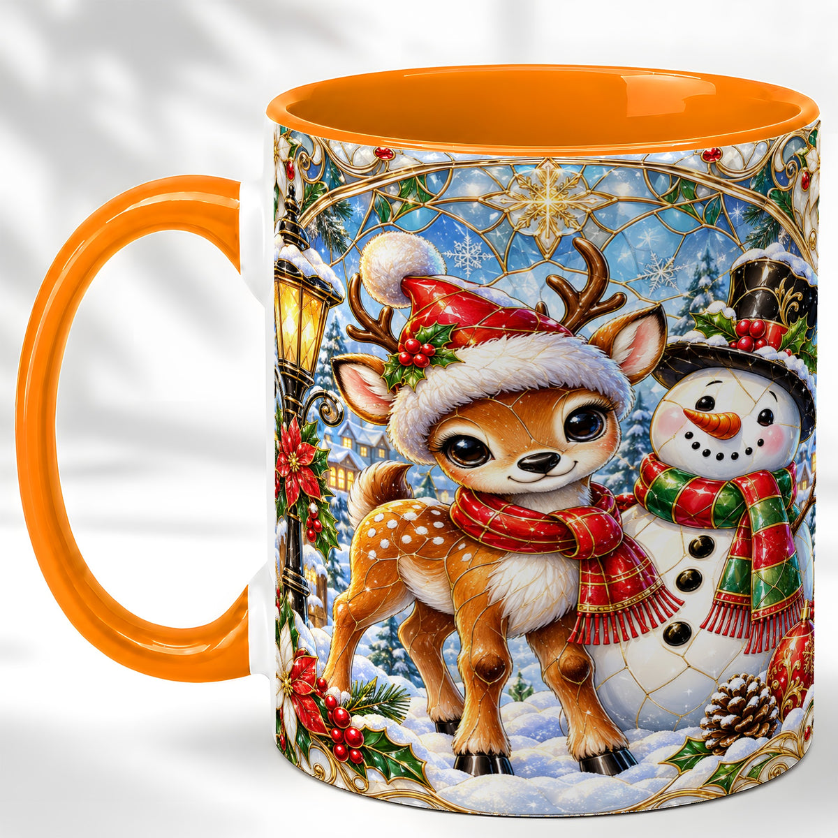 #pl[11oz|Orange] Christmas Reindeer Snowman Coffee Mug, Winter Mug, Ceramic Cup