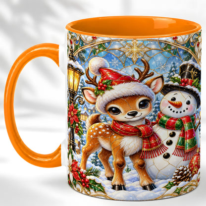 #pl[11oz|Orange] Christmas Reindeer Snowman Coffee Mug, Winter Mug, Ceramic Cup