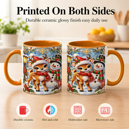 #pl[11oz|Orange] Christmas Reindeer Snowman Coffee Mug, Winter Mug, Ceramic Cup
