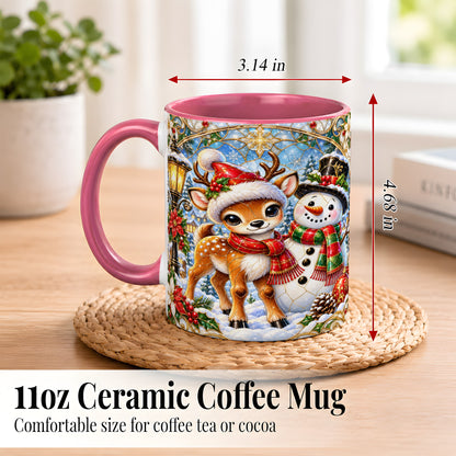 #pl[11oz|Pink] Christmas Reindeer Snowman Coffee Mug, Winter Mug, Ceramic Cup