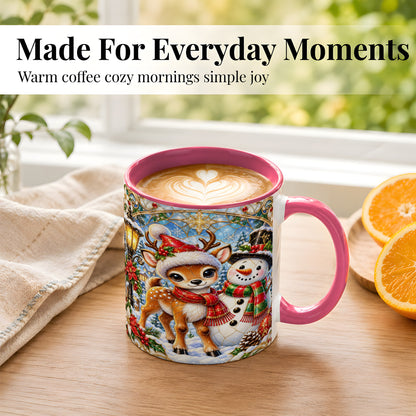 #pl[11oz|Pink] Christmas Reindeer Snowman Coffee Mug, Winter Mug, Ceramic Cup