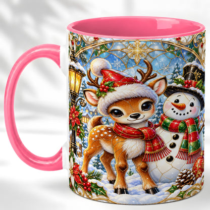 #pl[11oz|Pink] Christmas Reindeer Snowman Coffee Mug, Winter Mug, Ceramic Cup
