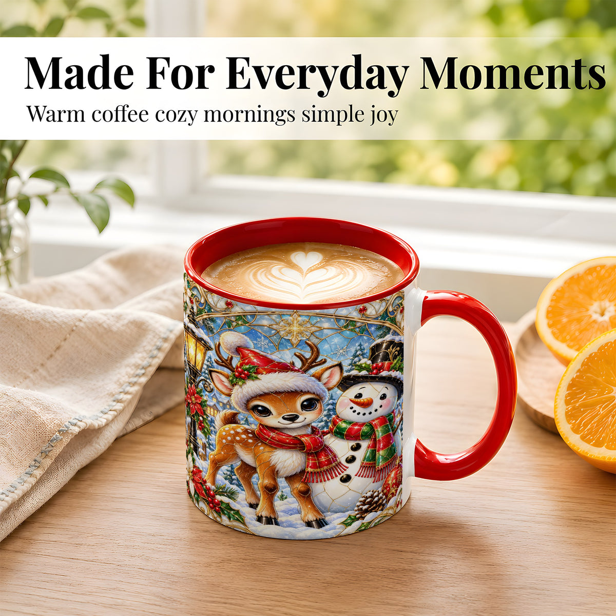 #pl[11oz|Red] Christmas Reindeer Snowman Coffee Mug, Winter Mug, Ceramic Cup