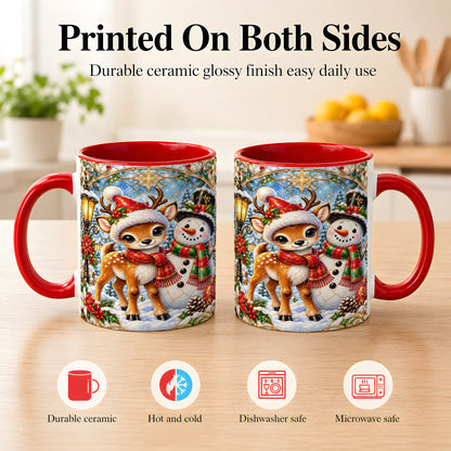 #pl[11oz|Red] Christmas Reindeer Snowman Coffee Mug, Winter Mug, Ceramic Cup
