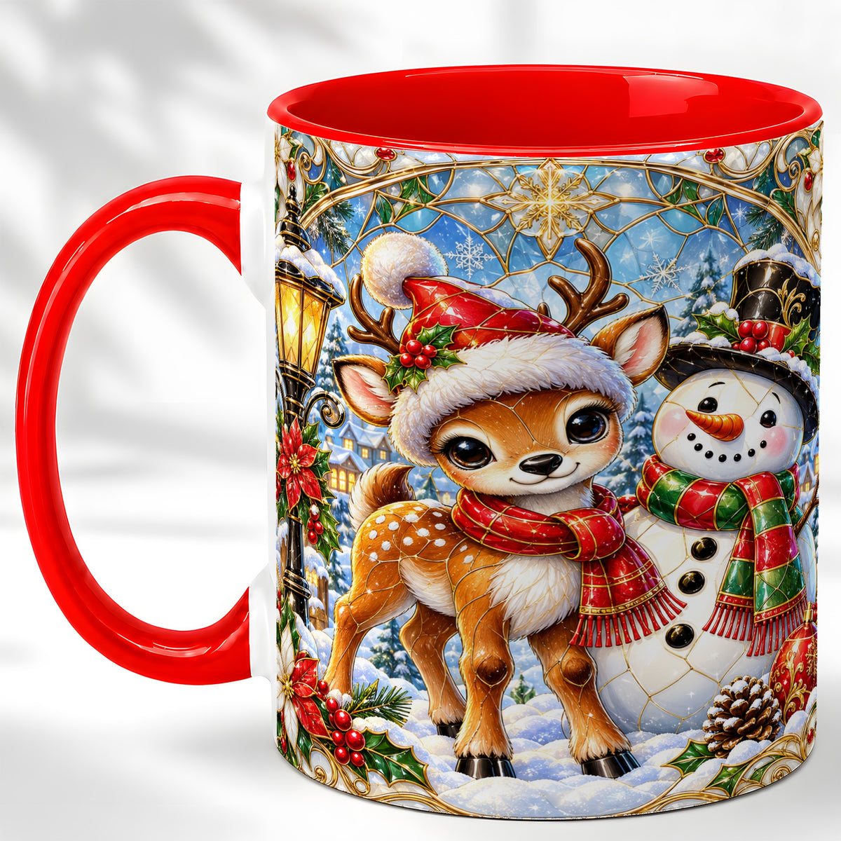 Christmas Reindeer Snowman Coffee Mug, Winter Mug, Ceramic Cup