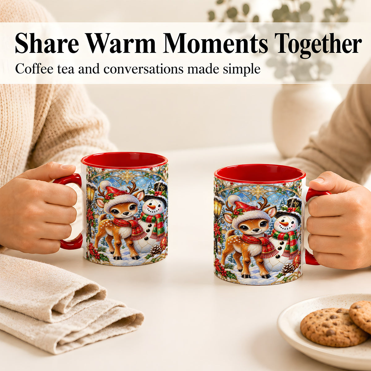 #pl[11oz|Red] Christmas Reindeer Snowman Coffee Mug, Winter Mug, Ceramic Cup
