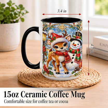 #pl[15oz|Black] Christmas Reindeer Snowman Coffee Mug, Winter Mug, Ceramic Cup