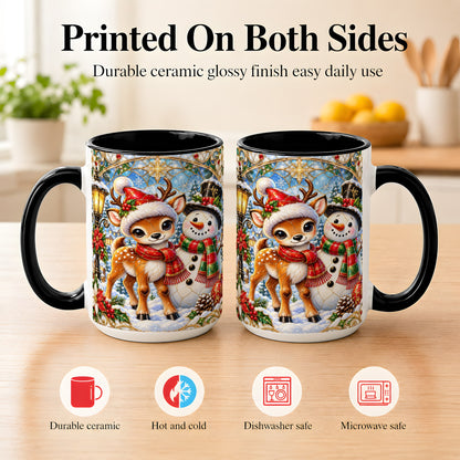 #pl[15oz|Black] Christmas Reindeer Snowman Coffee Mug, Winter Mug, Ceramic Cup