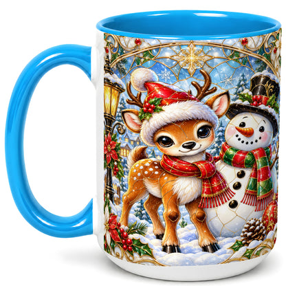 #pl[15oz|Blue] Christmas Reindeer Snowman Coffee Mug, Winter Mug, Ceramic Cup