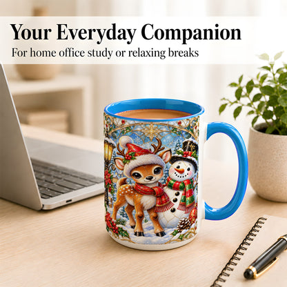 #pl[15oz|Blue] Christmas Reindeer Snowman Coffee Mug, Winter Mug, Ceramic Cup