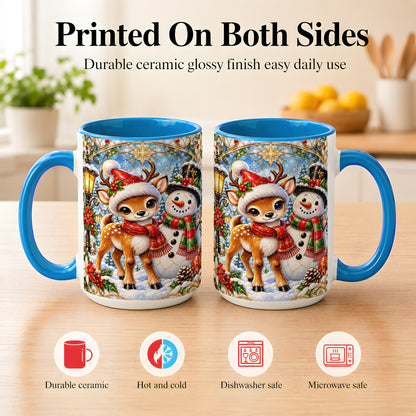 #pl[15oz|Blue] Christmas Reindeer Snowman Coffee Mug, Winter Mug, Ceramic Cup