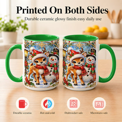 #pl[15oz|Green] Christmas Reindeer Snowman Coffee Mug, Winter Mug, Ceramic Cup