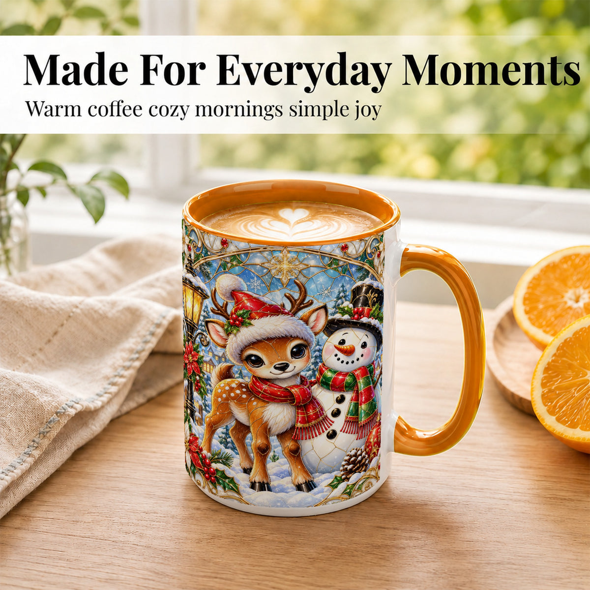 #pl[15oz|Orange] Christmas Reindeer Snowman Coffee Mug, Winter Mug, Ceramic Cup